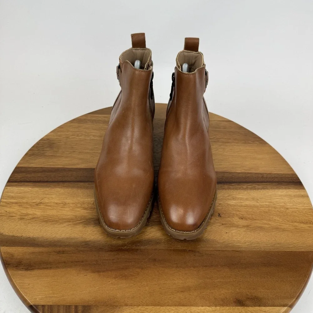 New Womens Blondo‎ Sullivan Brown Leather Heeled Waterproof Ankle Boots Size 7 M